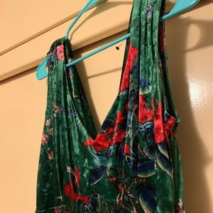 Green Floral Velvet Evening Gown